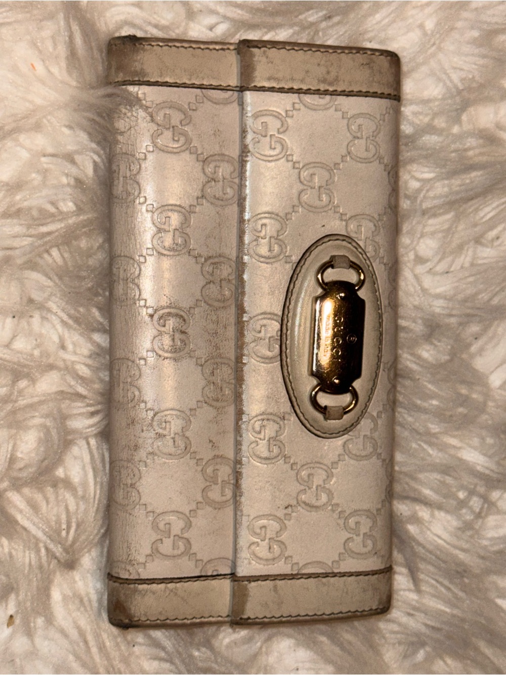 Gucci Guccissima Ivory Leather Horsebit Continental Wallet